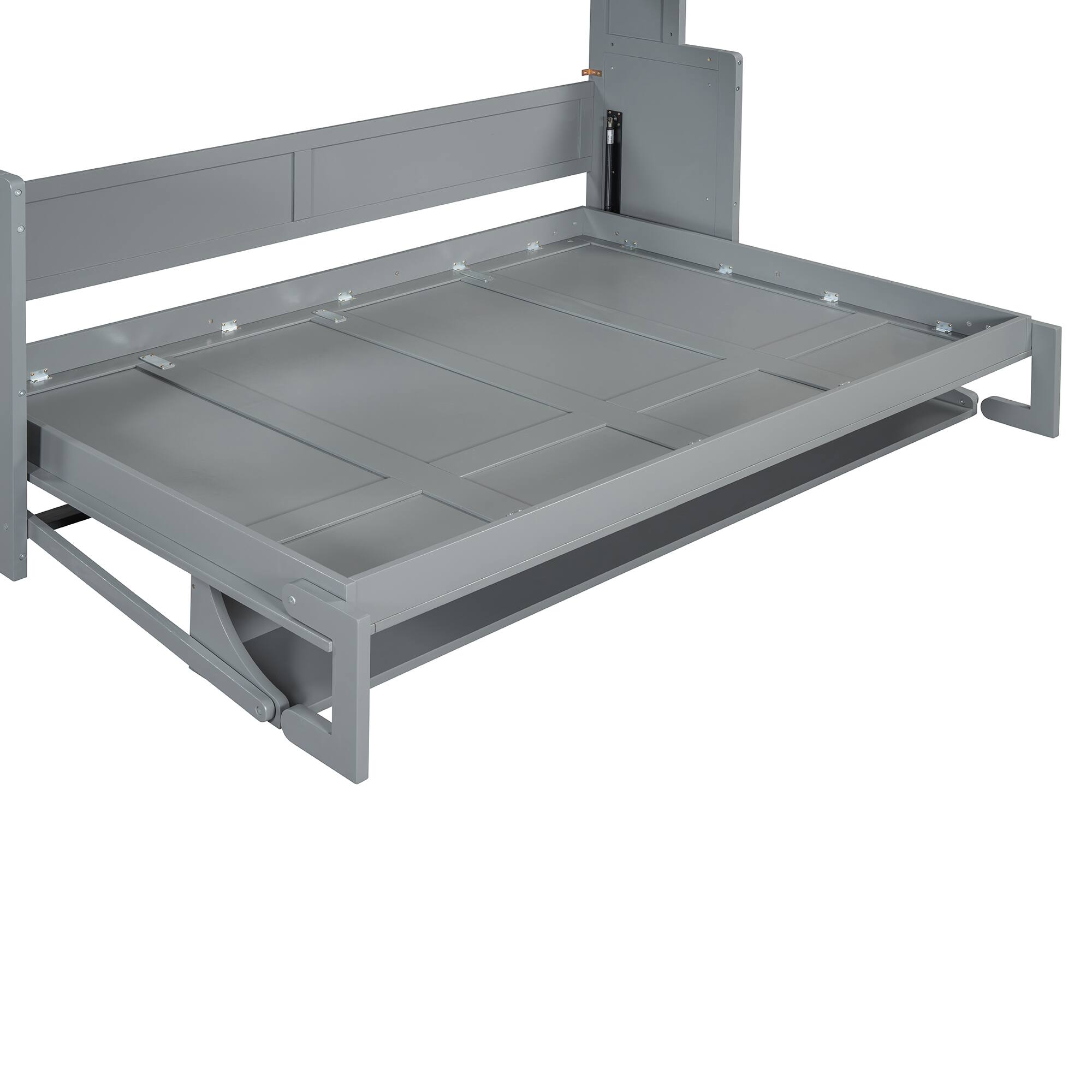 Alt View 6. Tiramisubest - Full Size Murphy Bed with Hydraulic Lift & Desk, Gray - Space-Saving, Sturdy & w/ Mattress Storage - Gray.