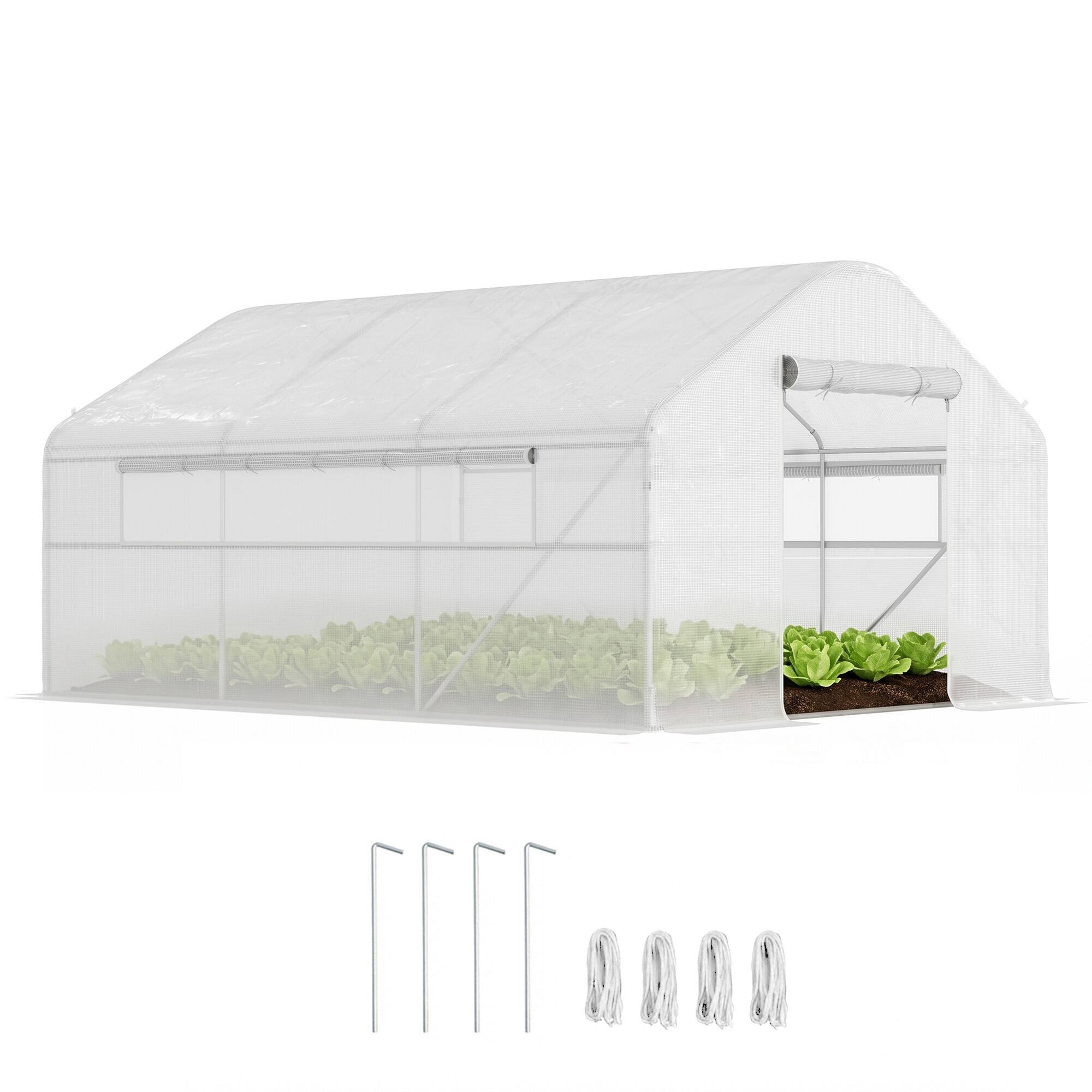 Front. Outsunny - x 10' x 6.5' Tunnel Greenhouse Hoop House with Upgraded Galvanized Steel Frame and Large Windows - White.
