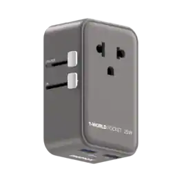 Momax - Universal Travel Adapter Ultra-Thin Mini GaN Charger, 25W Fast Charging 2 USB-C + 2 USB-A + AC Foldable Plug -Misty - Gray