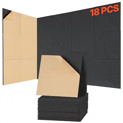 Front. VEVOR - 18 Pack Acoustic Panels with Self Adhesive, 11.8 x 11.8 x 0.4 inch Sound Proof Foam Panels, Polyester Fiber Soundproof - Black.
