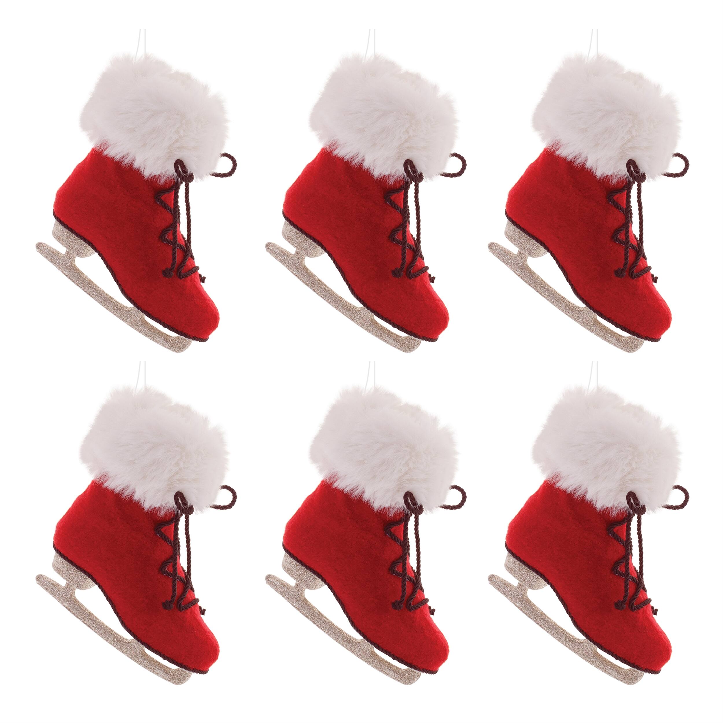 Left. BreeBe - Fluffy Ice Skate Ornament (Set of 6) - Red, White.