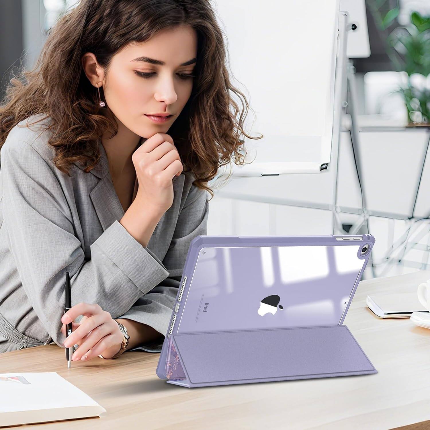 Alt View 1. Fintie - Clear Case for iPad 6th /5th Generation 9.7-inch, iPad Air 2 / Air 1 Hybrid Slim Shockproof Cover Transparent Back Shell - Lilac Marble.