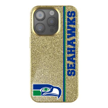 Front. Keyscaper - Seattle Seahawks Throwback Logo iPhone Bling Case - 15 Plus - Gold.
