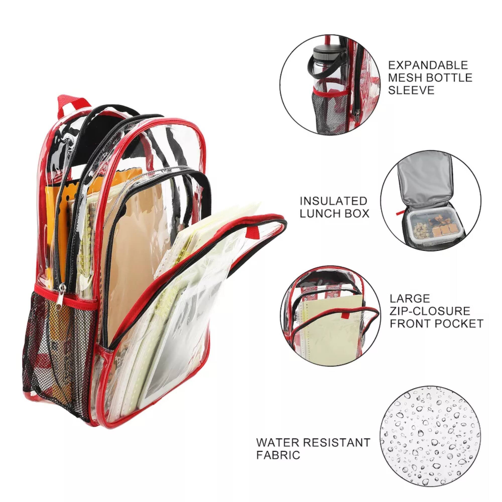 EXPANDABLE MESH BOTTLE SLEEVE  
INSULATED LUNCH BOX  
LARGE ZIP-CLOSURE FRONT POCKET  
WATER RESISTANT FABRIC