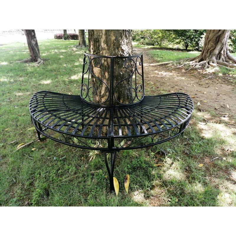 Back. Hivvago - Half-Circle Outdoor Black Powder Coated Aluminum Tree Bench - Black.