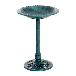 Outsunny - 28'' Bird Bath Outdoor Resin Decor with Fleur De Lis Pattern - Verdigris (Green)