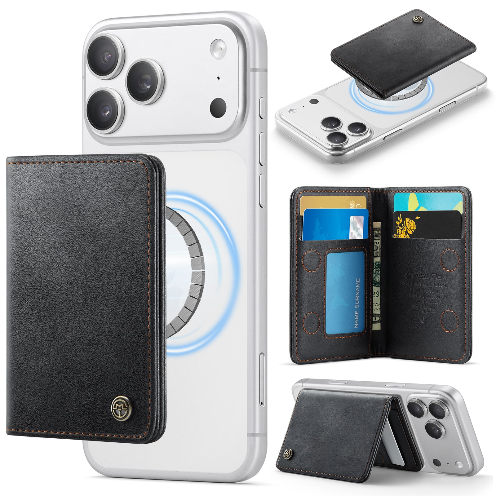 Dteck - Detachable Magnetic Wallet for Apple iPhone, RFID Blocking PU Leather Card Holder with Kickstand, Holds 4 Cards + Cash - Black price history on PriceWatchPro