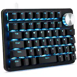 HM 1810 - One Handed Mechanical Gaming With 24 Macro Keys 45 key Fully Mini Keypad Usb Rotating Knob Blue Backlit For - 45 Keyboard /Blue Switch/01