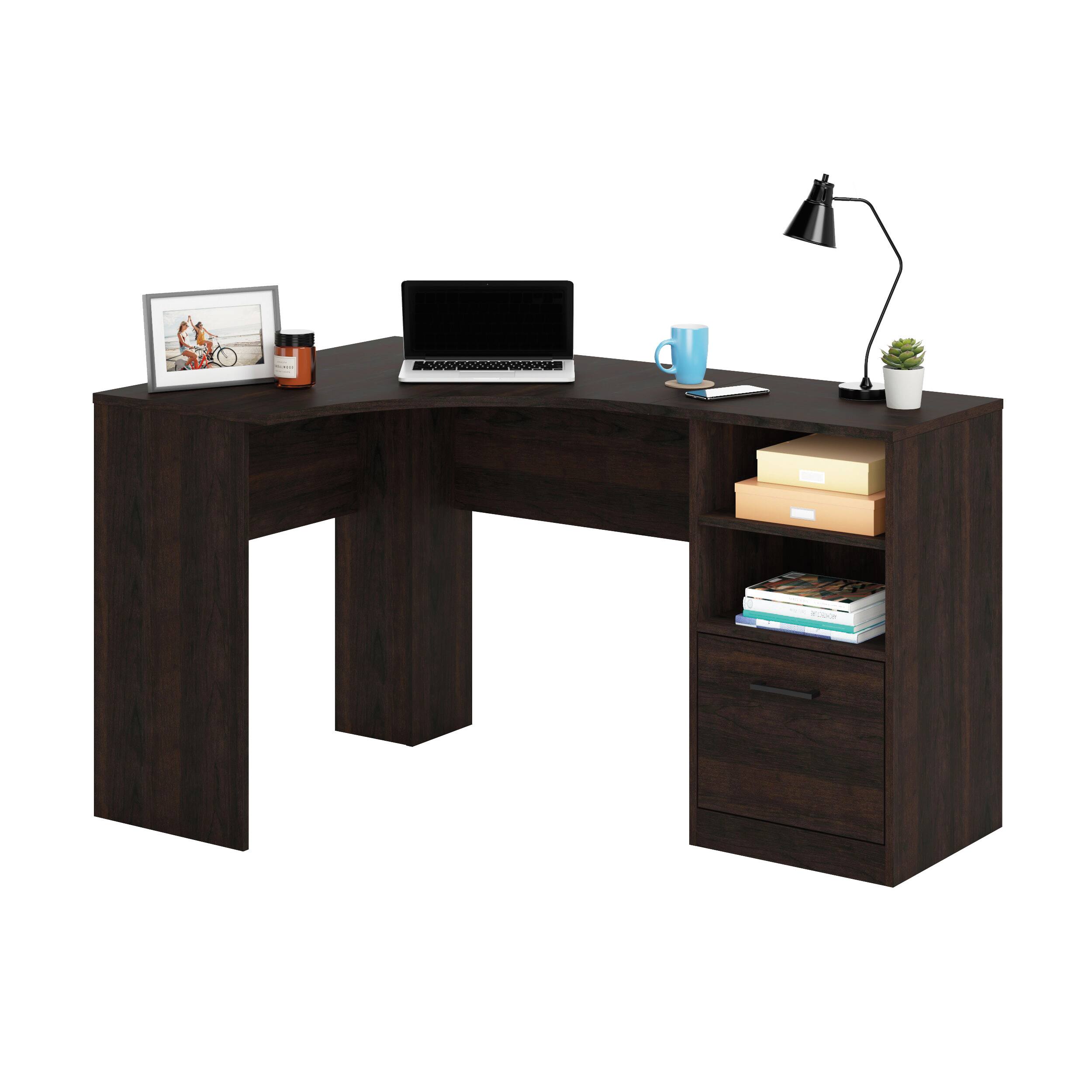 Alt View 4. Spaco - 52x33" Corner Computer Desk, File Drawer, Reversible Drawer Side, Open Shelves - Brown.