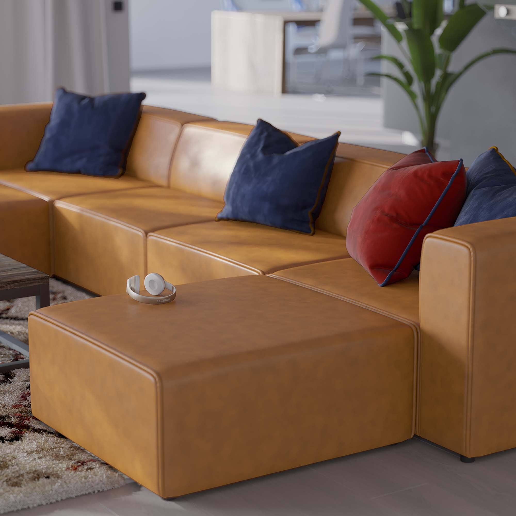Alt View 9. Modway - Mingle 4-Piece Vegan Leather Sofa and 2 Ottomans Set by Modway - Brown.