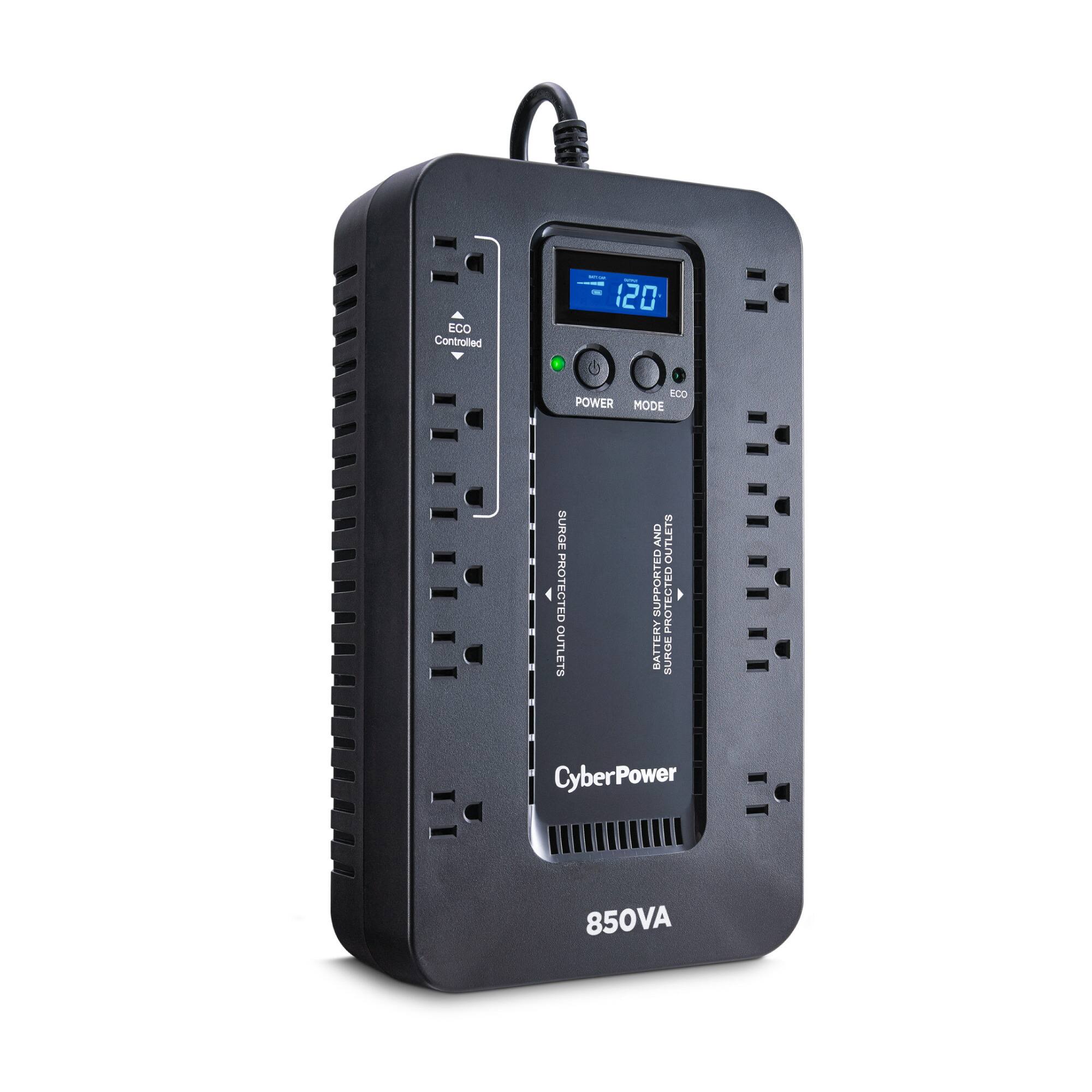 ECO Controlled 120V  
6C0 POWER MODE  
SURGE PROTECTED OUTLETS  
AND OUTLETS SUPPORTED  
PROTECTED BATTERY SOURCE  
CyberPower 850VA