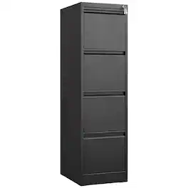 COWLOWN - 4 Drawer Lockable Metal Vertical File Cabinet Black Storage Organizer for Letter A4 Legal Size Files Home Office Use