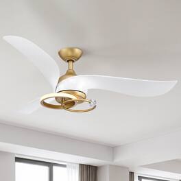 Parrot Uncle - 52 Inch Modern Luxury 3 Blade Ceiling Fan with Dual Ring Crystal LED Light 6 Speed DC Motor and Remote Control - White