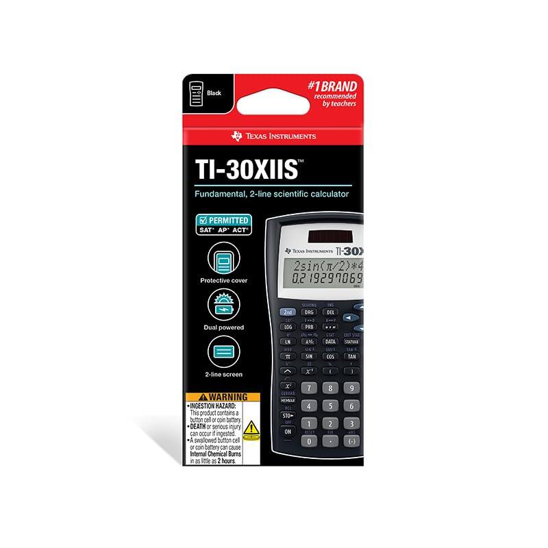 Black BRAND recommended by teachers TEXAS INSTRUMENTS TI-30XIIS Fundamental, 2-line scientific calculator S PERMITTED SAT AP ACT Protective cover Tekas NSTRLMENTS 1l-30 2sin(π/2)*4 0.2 19297069 Dual powered 2nd 10 IDG IN DRG PES A N DEE  DUTA ETACTAN T SIN ces TAN 2-line screen x I I A WARNING INGESTION HAZARD: This product contains a button cell of con battery DEATH or serious injury can occur ingested +A swallowed button cel o coin battery can cause Internal Chemical Burns in a little 2 hours x CEREAR nc BLL ST0 ON 1 4 1 0 8 5 7 9 5 3 (-)