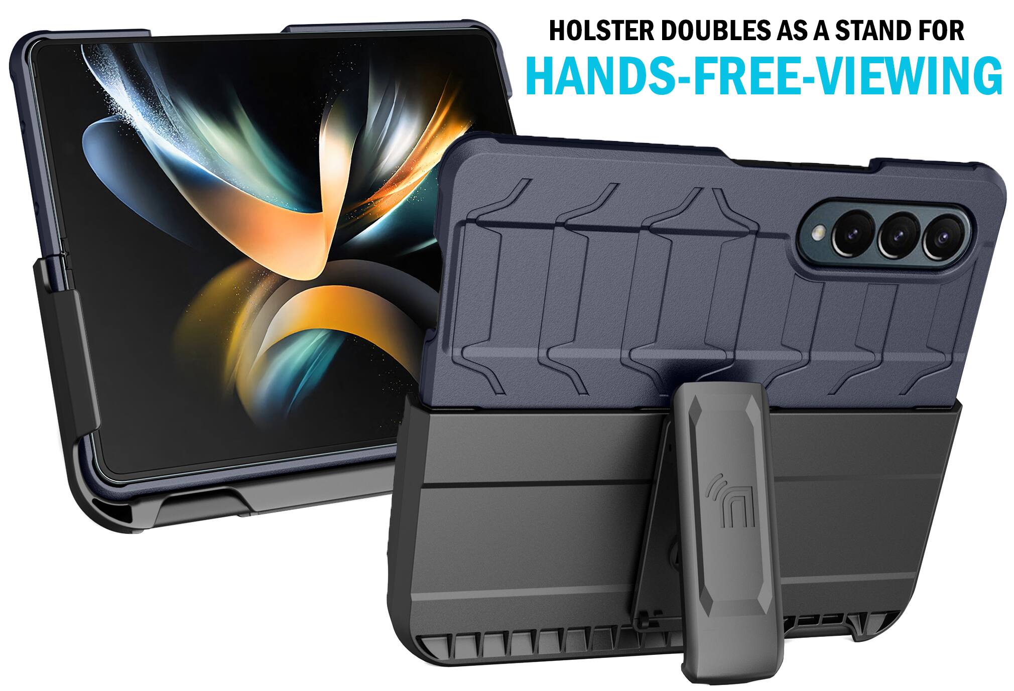 Holster doubles as a stand for hands-free viewing