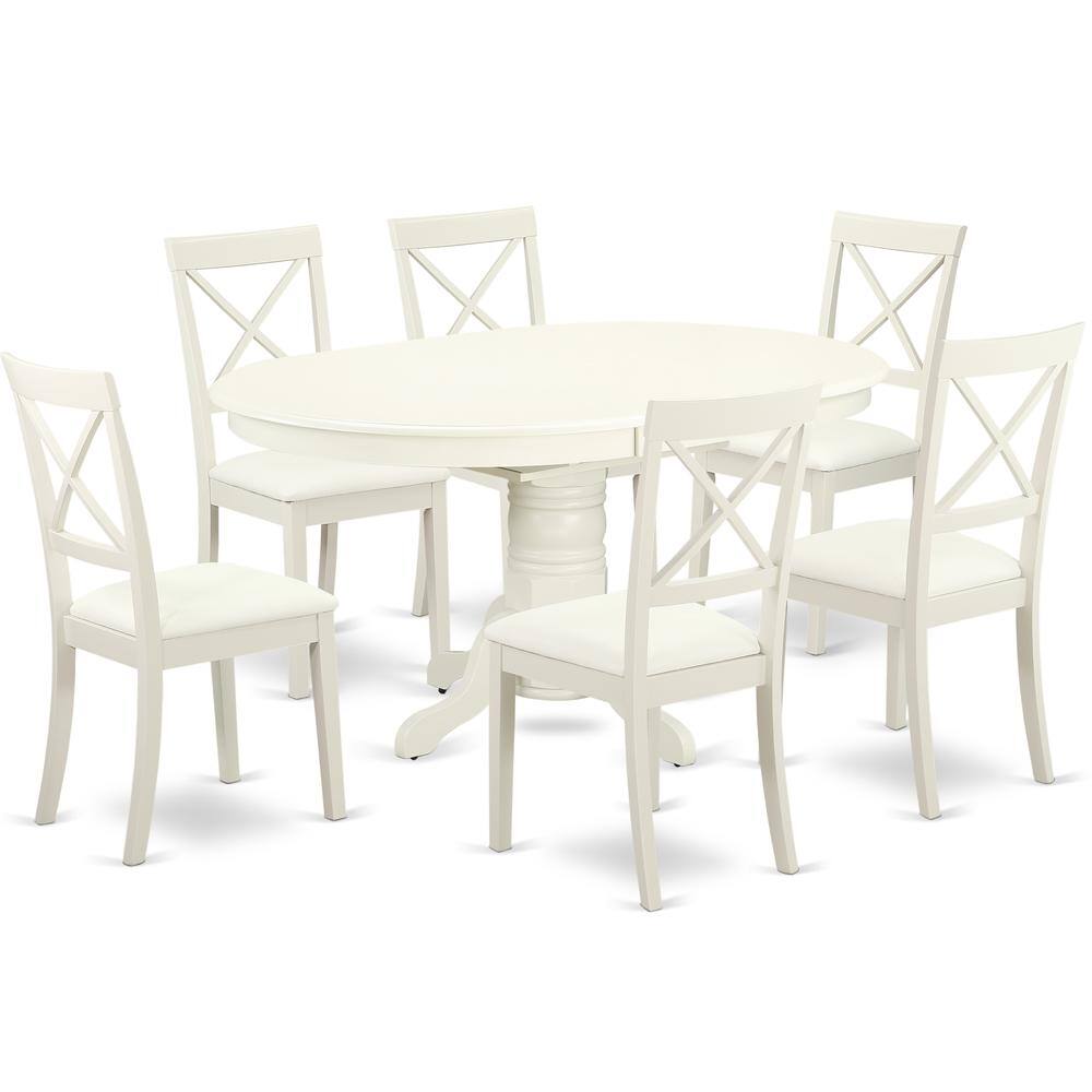 Back. East West Furniture - Dining Room Set Linen White - Brown.