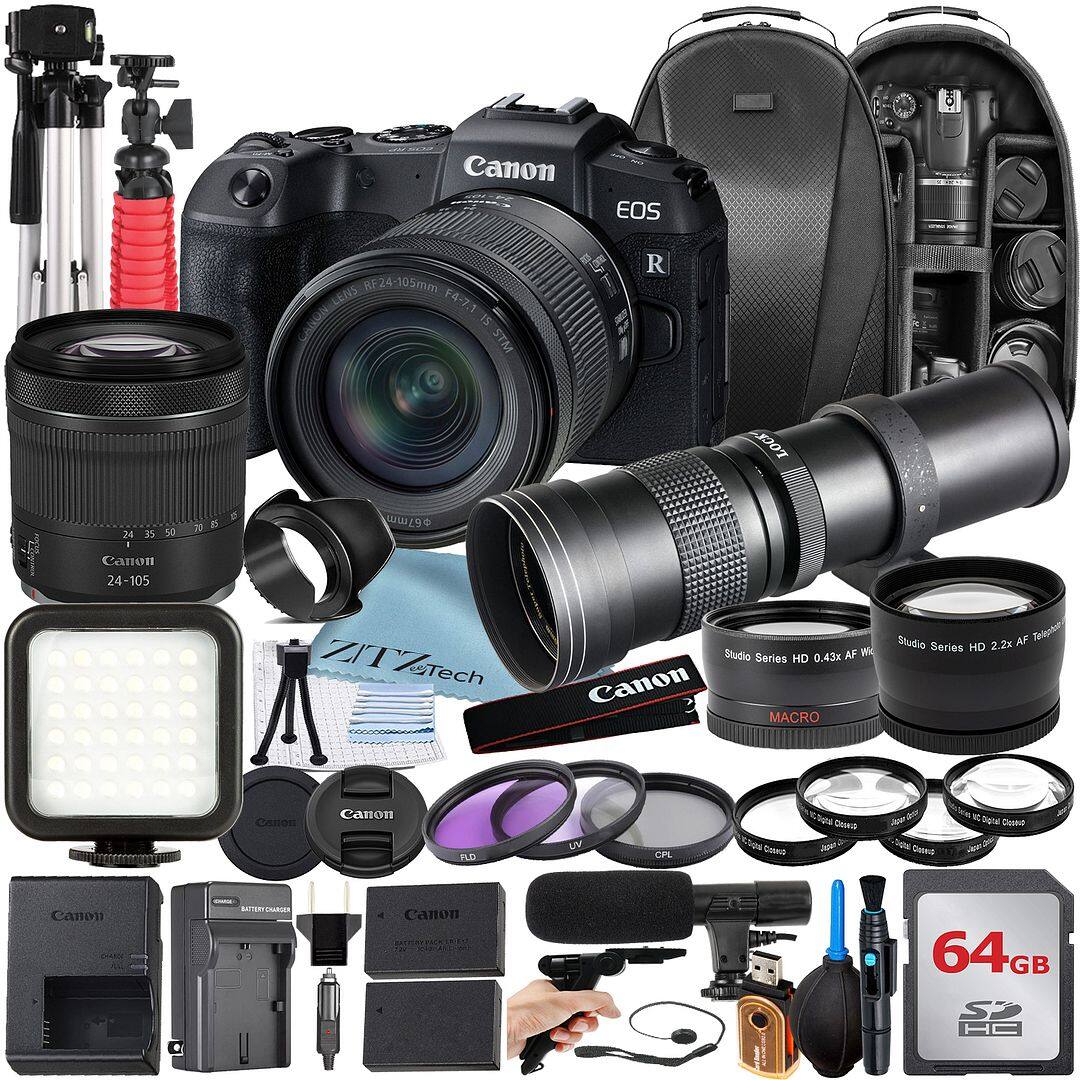 Canon - EOS RP Mirrorless Camera with 24-105 Lens + 64GB Card + Backpack + ZeeTech Bundle (International Version) - Black