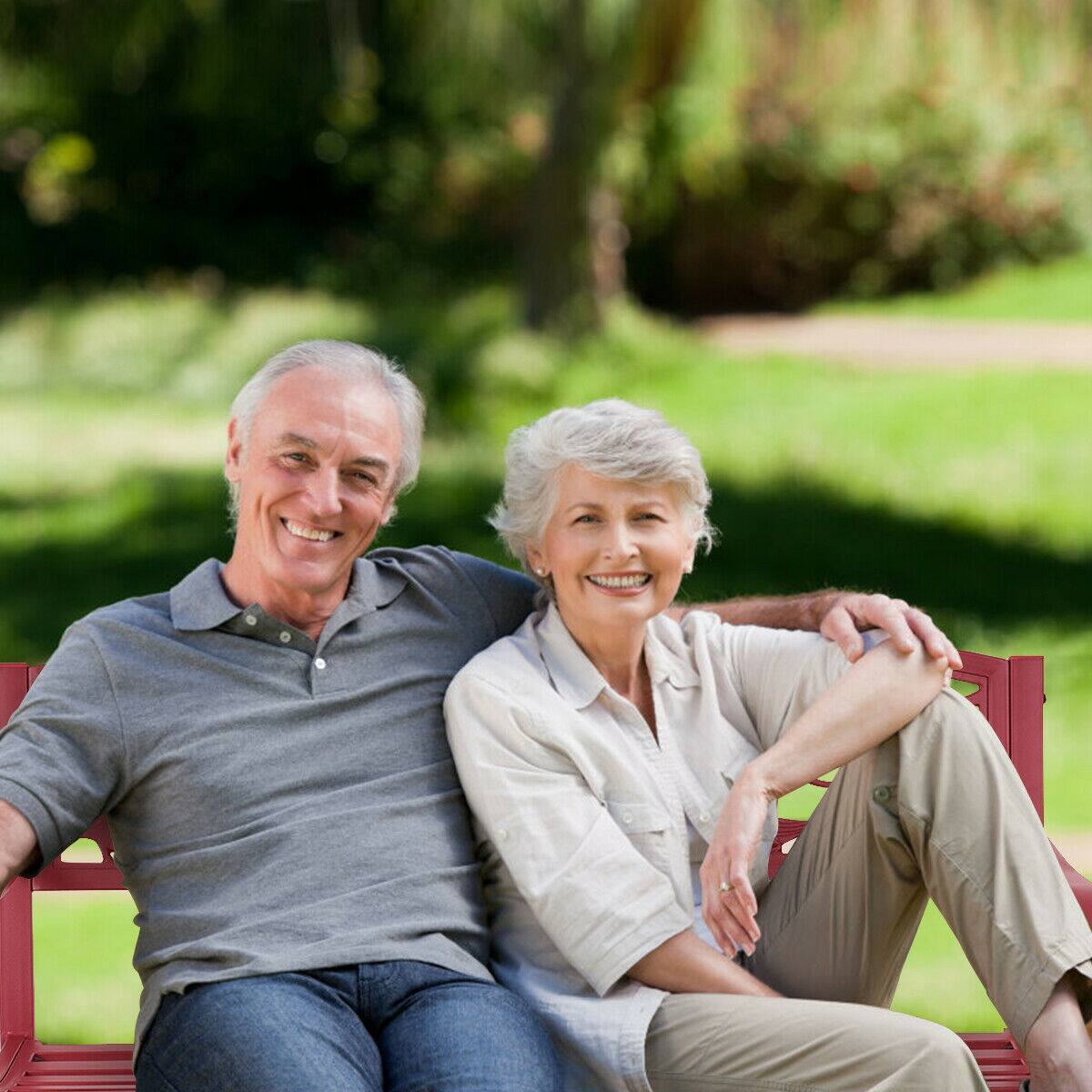 Alt View 1. Costway - Costway Patio Garden Bench Park Yard Outdoor Furniture Cast Iron Porch Chair - Red.