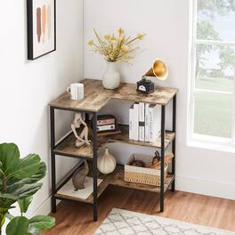 Vecelo - Industrial Corner Shelf Cabinet - 3 Tier L-Shaped Storage Unit with Metal Frame, for for Living Room, Kitchen & Office - Gray