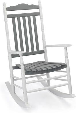 Winado - 1PC Wooden Rocking Chair, Relaxing Rocker with High Back Seat Reclining Seat for Garden Backyard Porch Indoor Outdoor - White & Gray