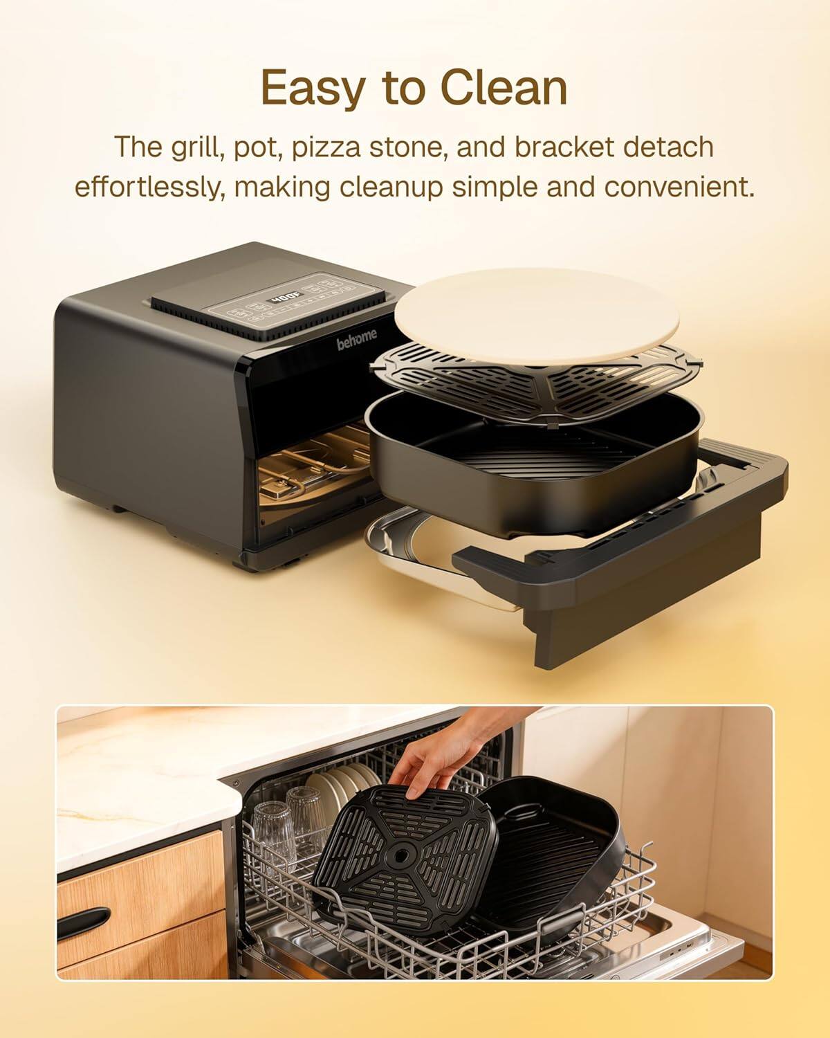 Easy to Clean

The grill, pot, pizza stone, and bracket detach effortlessly, making cleanup simple and convenient.