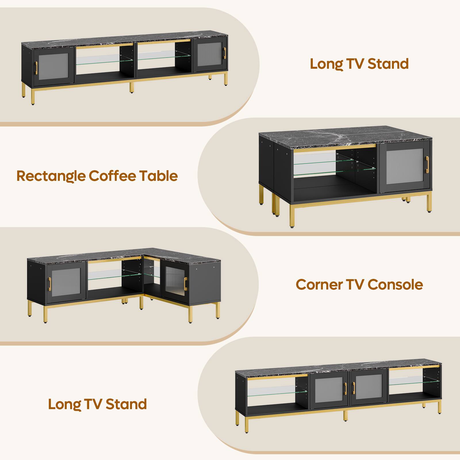Long TV Stand Rectangle Coffee Table Corner TV Console Long TV Stand