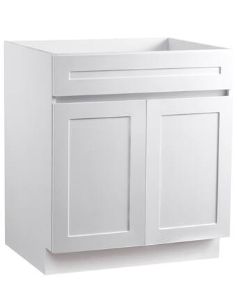 Front. VEVOR - White Shaker Base Cabinet, 30-Inch Unassembled Sink Base Cabinet, 30" W x 24" D x 34.5" H Ready to Assemble Cabinet - White.