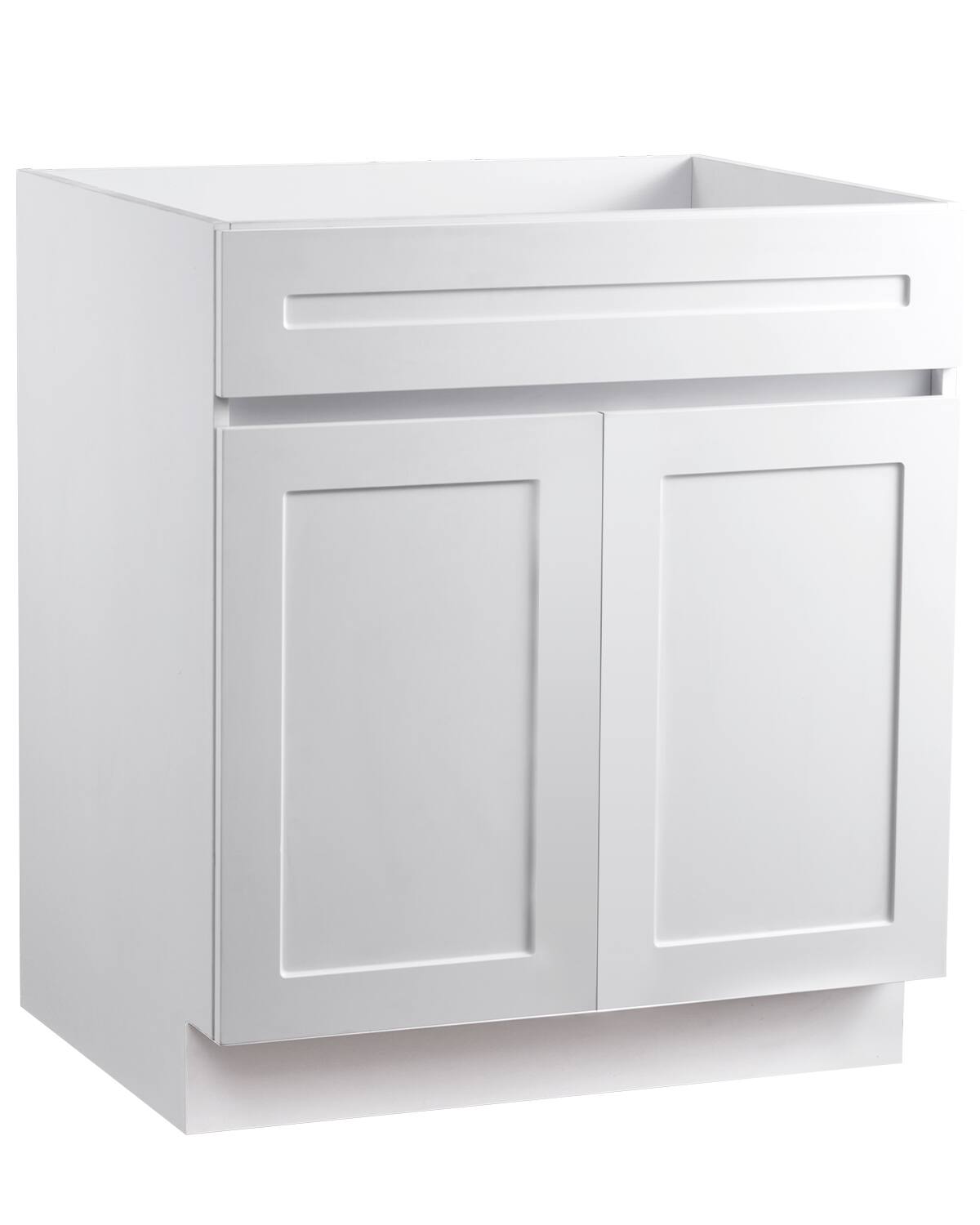 Front. VEVOR - White Shaker Base Cabinet, 30-Inch Unassembled Sink Base Cabinet, 30" W x 24" D x 34.5" H Ready to Assemble Cabinet - White.