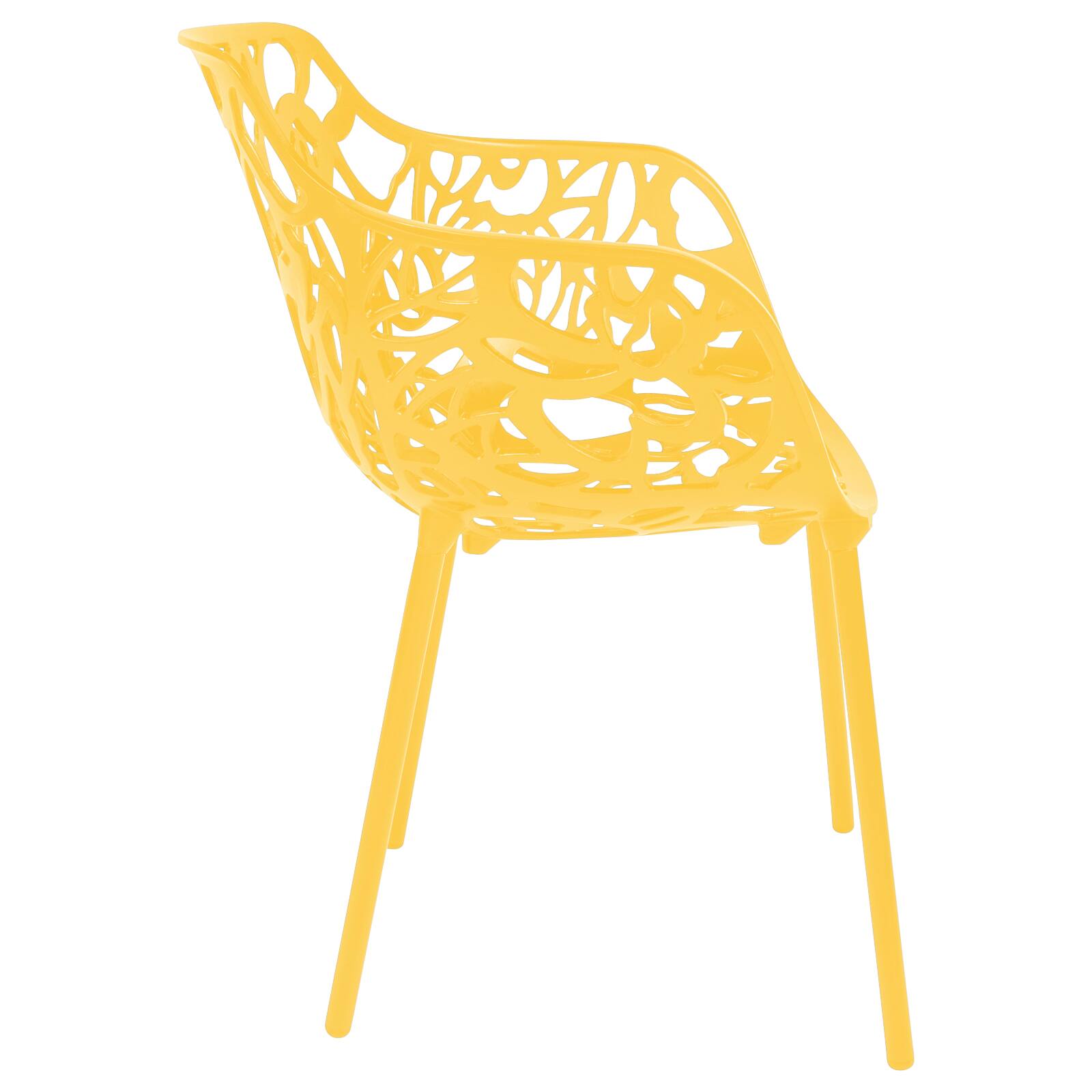 Back. LeisureMod - Devon (Set of 4) Aluminum Outdoor Dining Chair - UV & Rust Resistant Stackable Floral Accent Chair - Yellow.