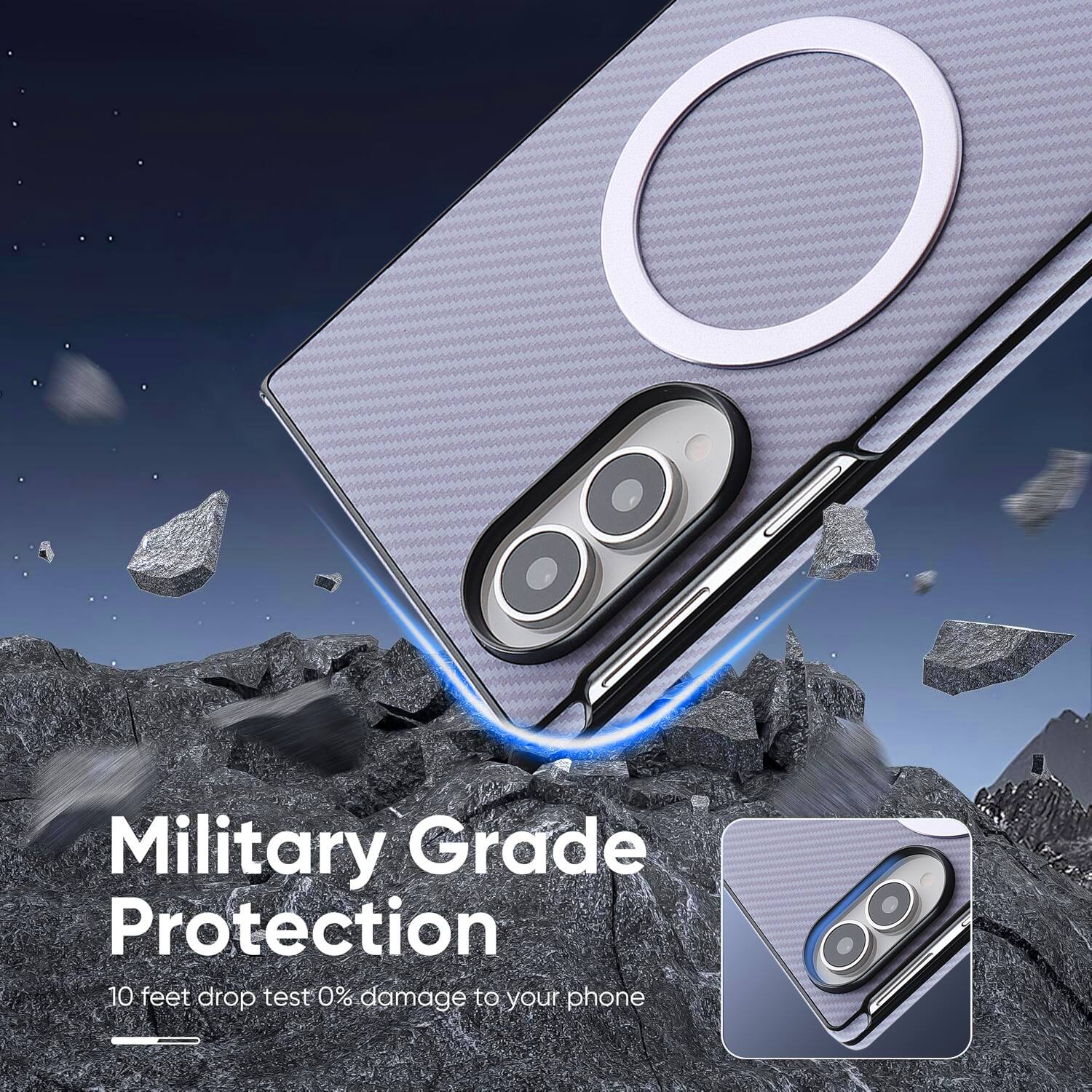 Military Grade Protection  
10 feet drop test 0% damage to your phone
