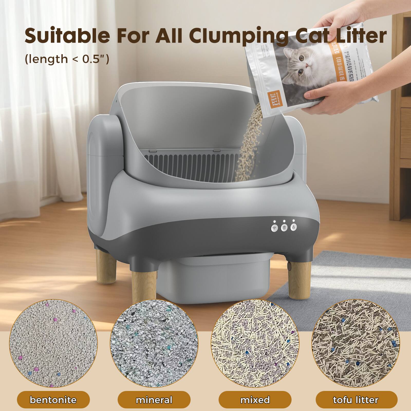 Suitable For All Clumping Cat Litter (length < 0.5")  
10ei 1E RIBOE - 25 | PHE & bentonite mineral mixed tofu litter