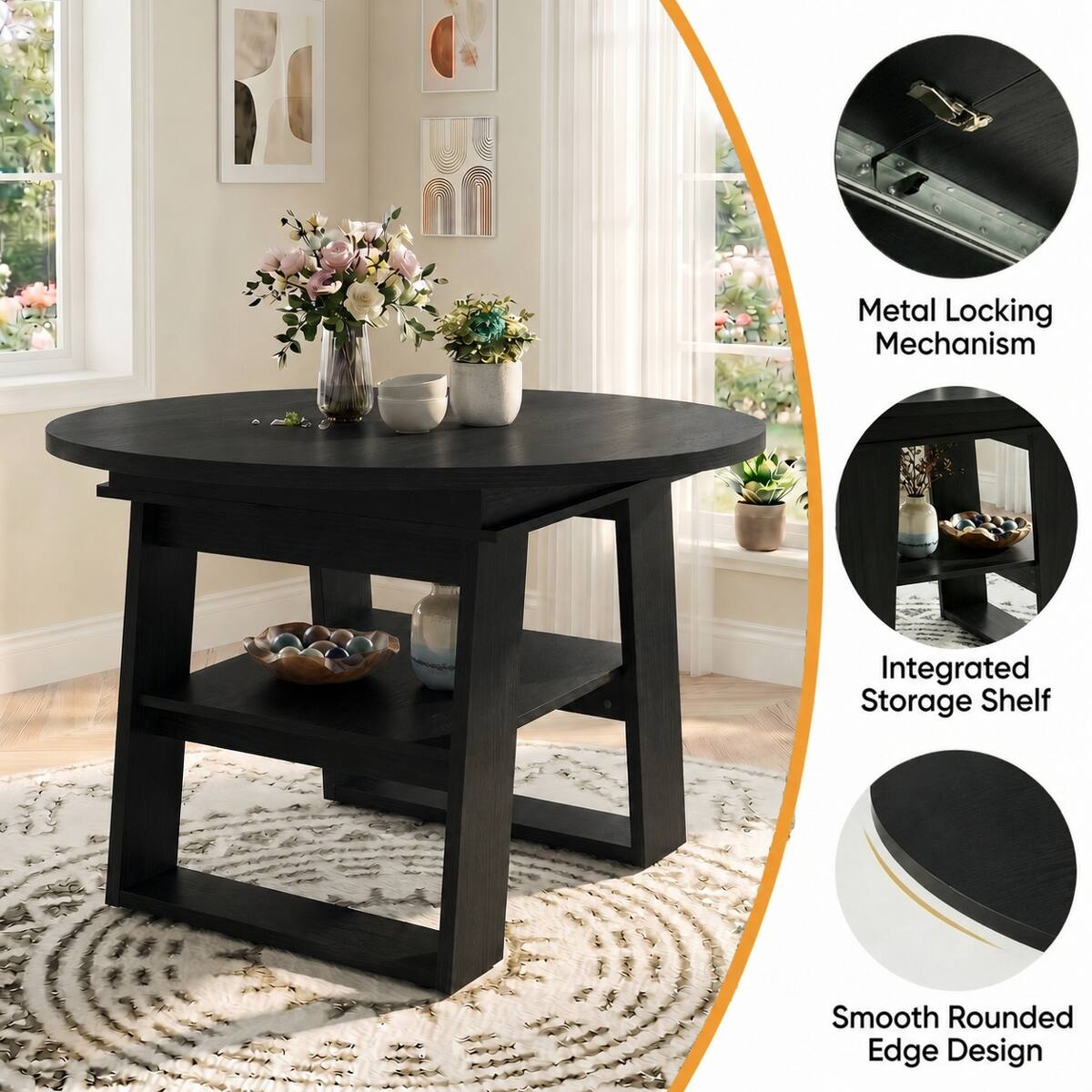 Metal Locking Mechanism  
Integrated Storage Shelf  
Smooth Rounded Edge Design