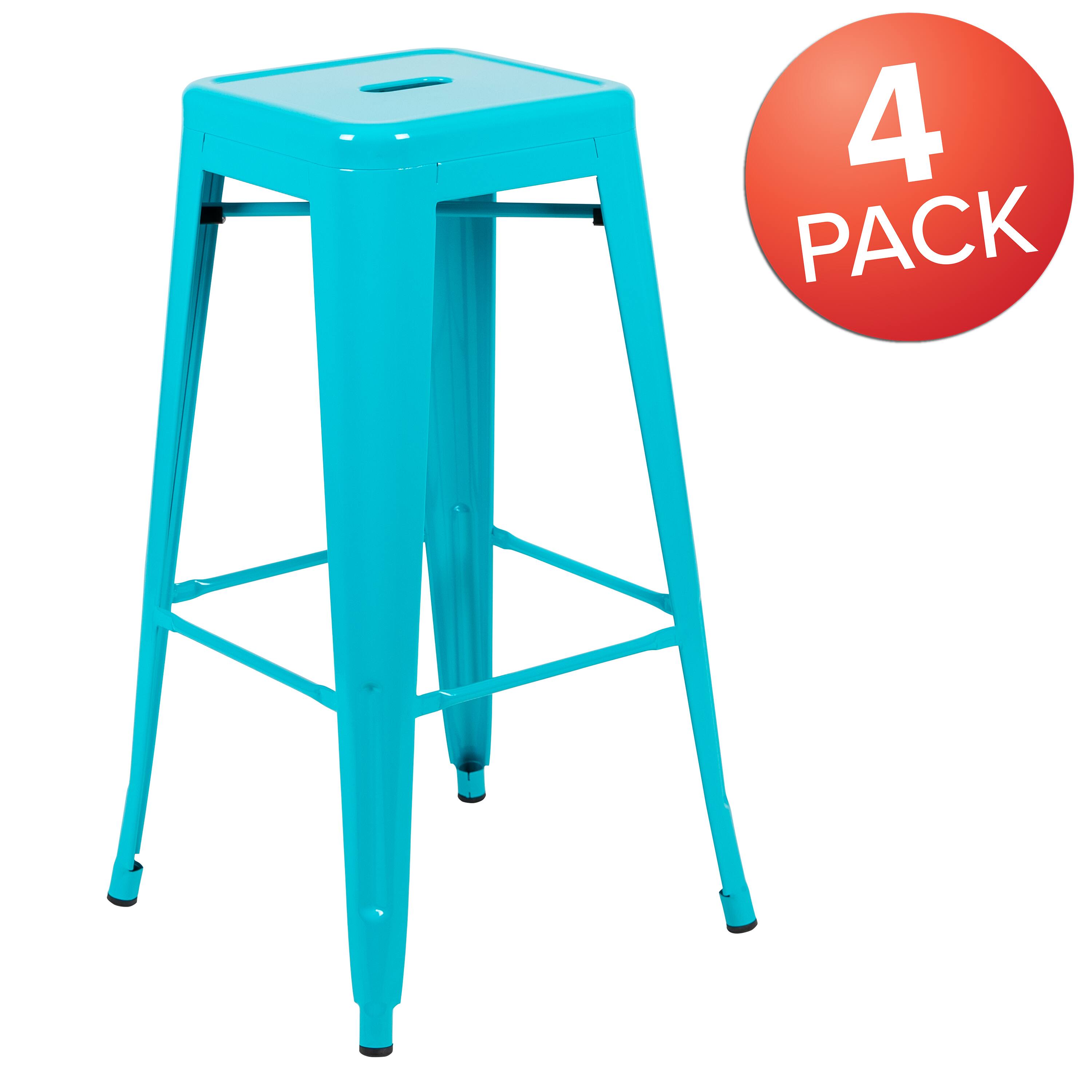 Alt View 2. Emma + Oliver - 4 Pack 30" High Metal Indoor Bar Stool - Stackable Stool - Teal.
