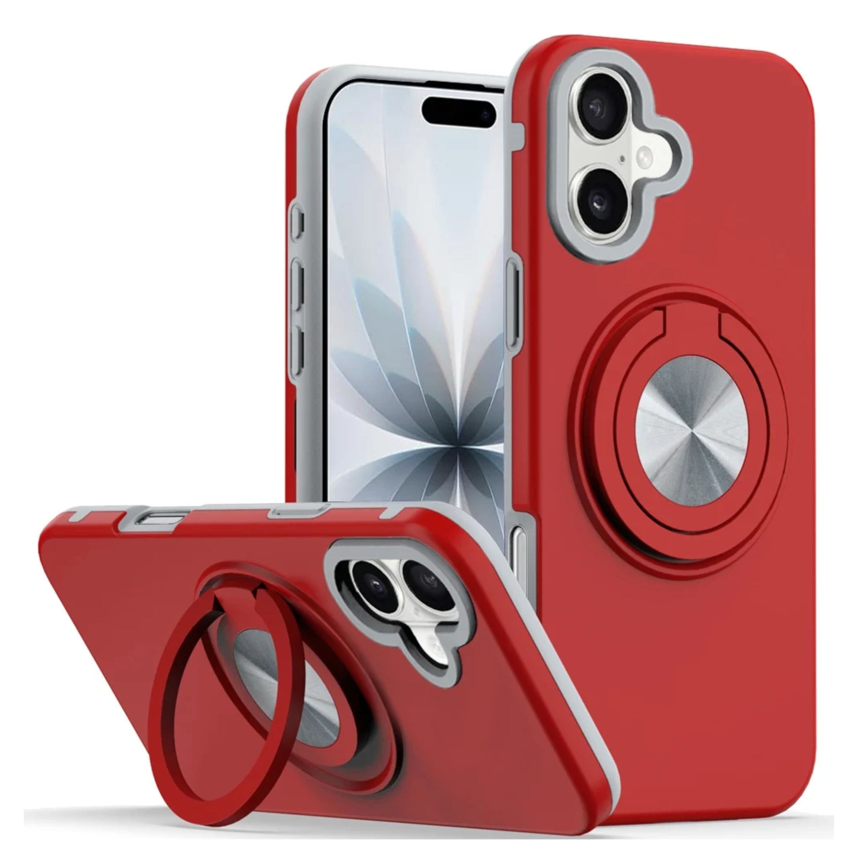 Kitcheniva - Solid Rugged Shockproof Phone Case With 360 Stand Tempered Glass For iPhone 17 - Red price history on PriceWatchPro