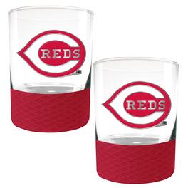 Great American Products - Cincinnati Reds 2-Pack 14oz. Rocks Glass Set with Silcone Grip - Red