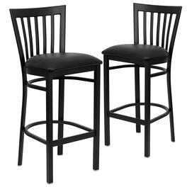 Emma + Oliver - 2 Pack School House Back Metal Restaurant Barstool - Black Vinyl Seat/Black Metal Frame