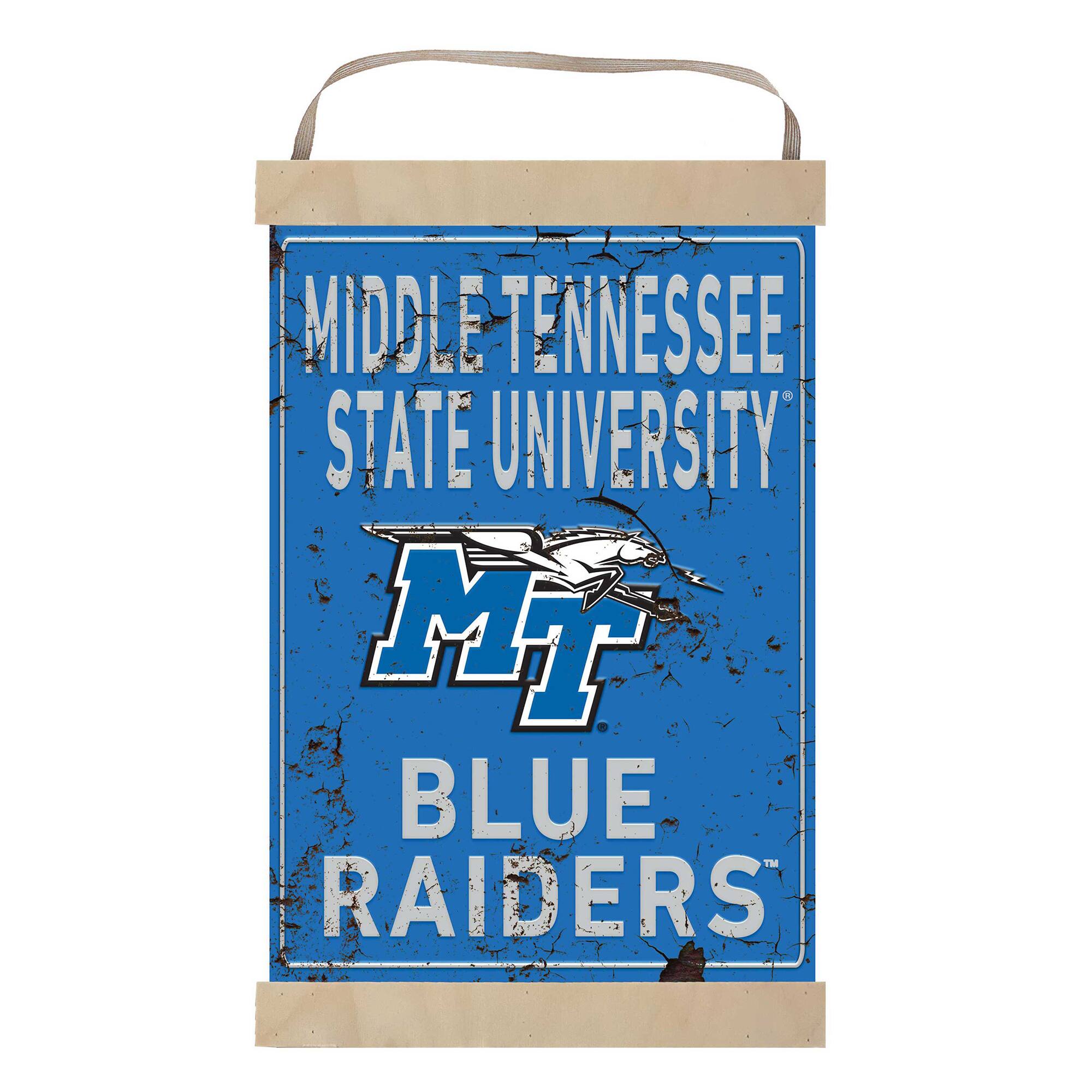 MTSU Blue Raiders Faux Rust Banner Sign