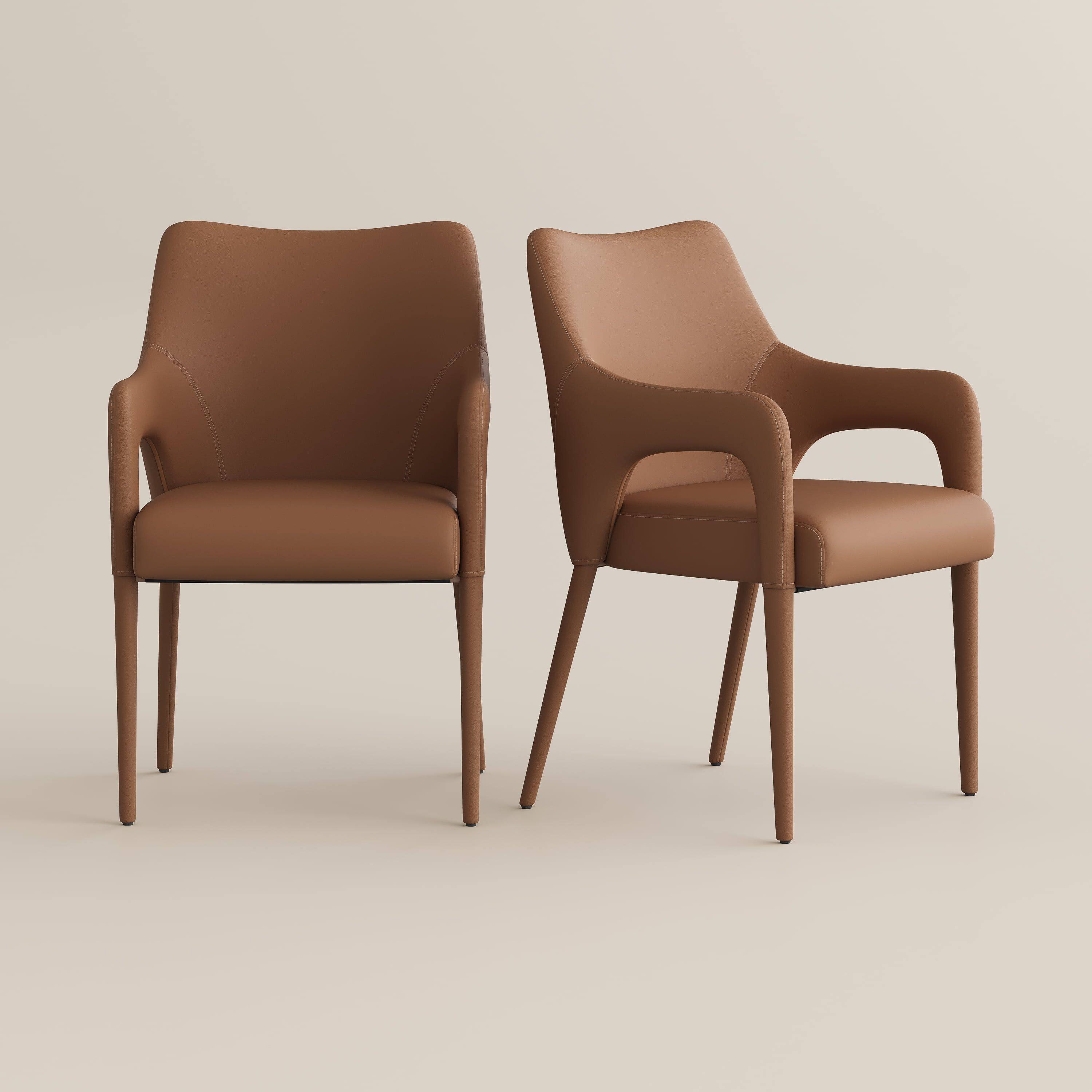 Alt View 5. POVISON - Modern Leather Dining Chairs with Arms Set of 2, Upholstered Dining Chairs, Accent Chairs for Living Room, Brown - Brown.