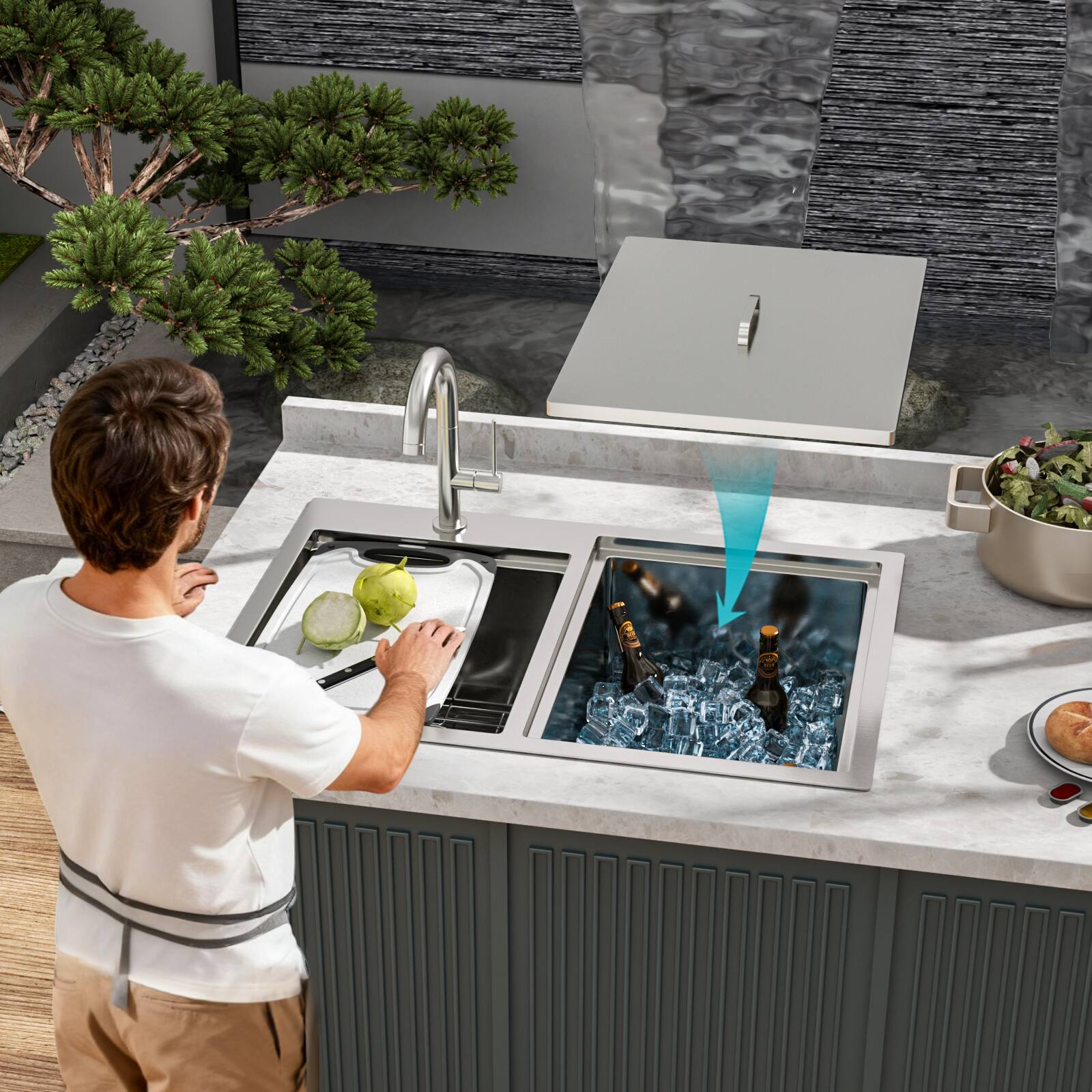 Alt View 1. Siljoy - Outdoor Double Bowl Drop-In Stainless Steel Sink with Workstation - Brushed Nickel.