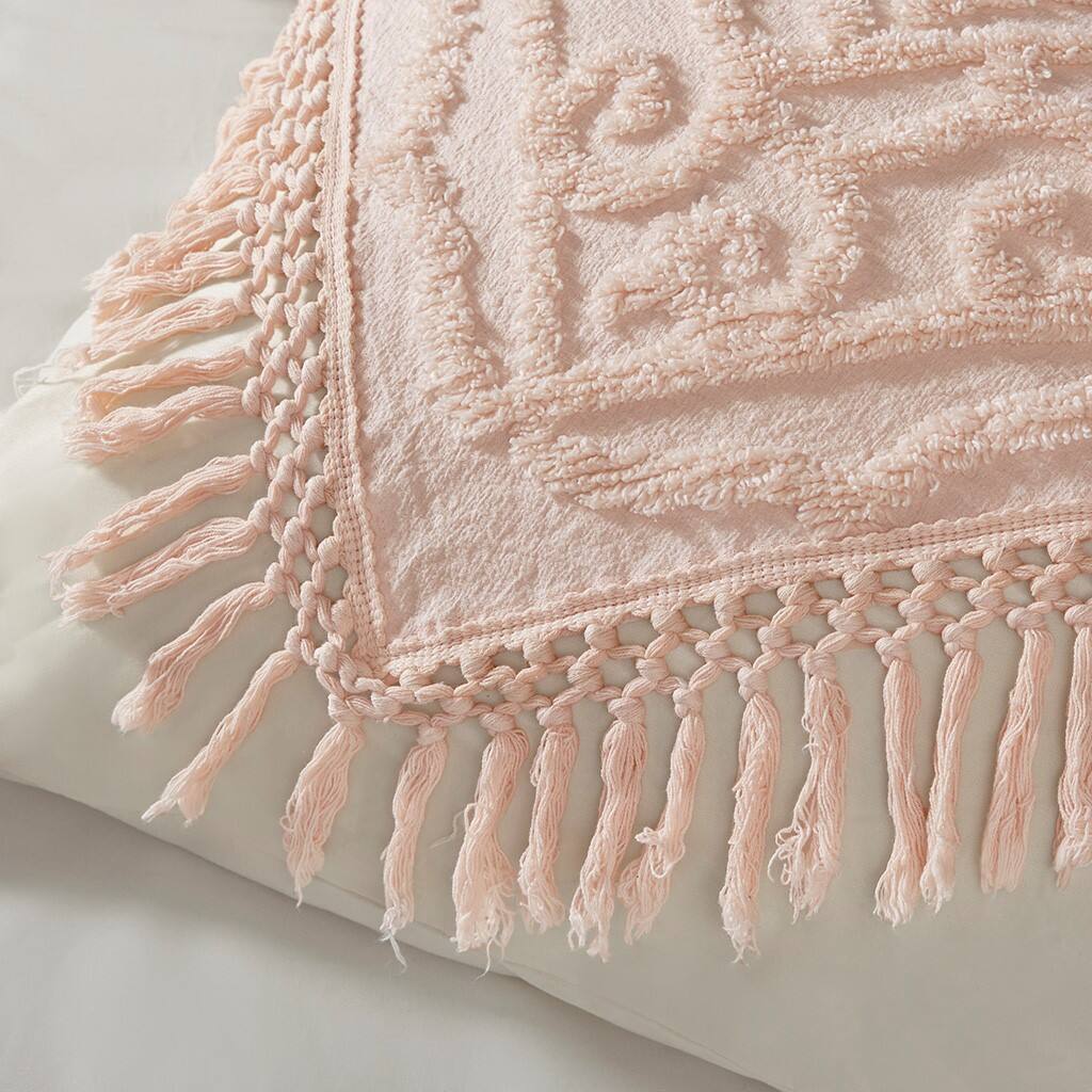 Alt View 1. Gracie Mills - Gracie Mills Ray Boho Tufted Cotton Chenille Medallion Fringe Coverlet Set - Blush.