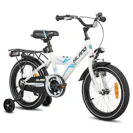 HILAND - Sentry 16" Kids Bike with Training Wheels for Boy Girl Ages 4-7, Kids Bicycle with Adjustable Seat & Rear Rack - White