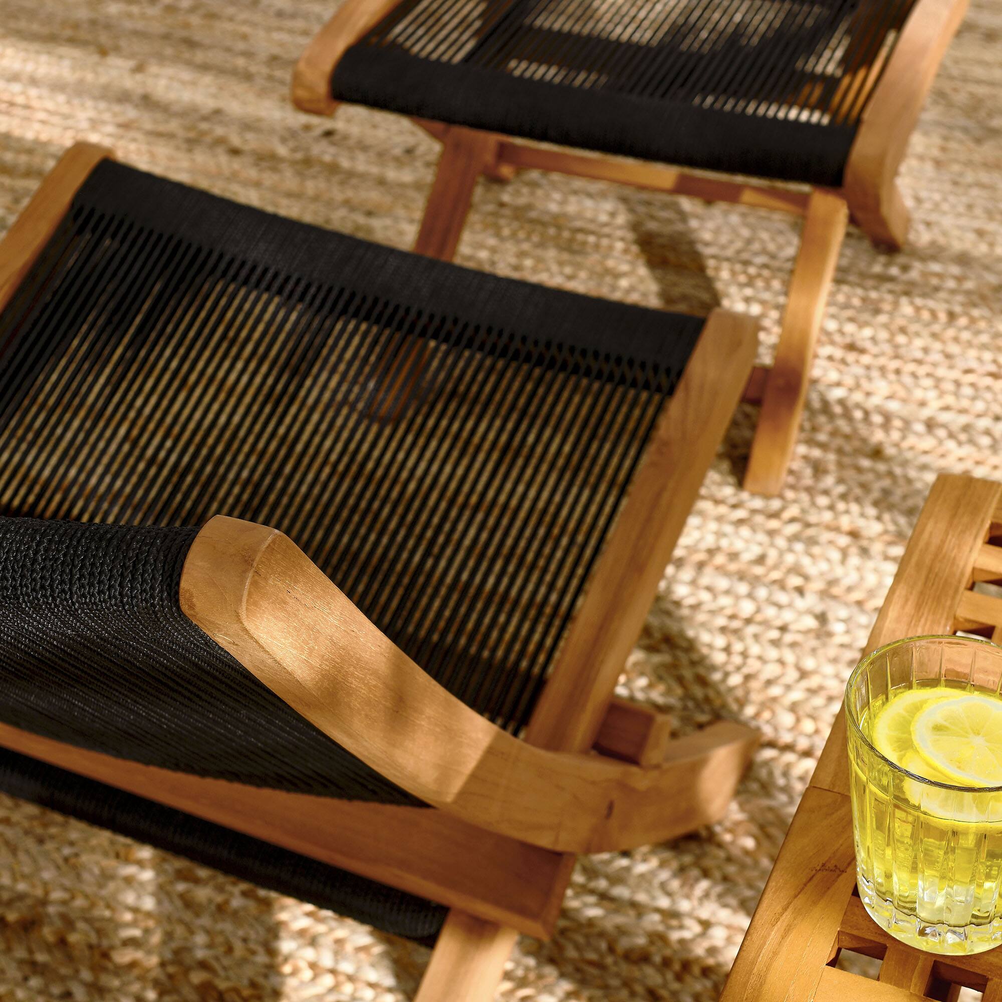 Alt View 3. Modway - Vienna 2-Piece Outdoor Patio Teak and Rope Folding Accent Lounge Chair and Ottoman Set by Modway - Natural Black.