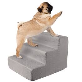 PetMaker - Dog Stairs for Small Dogs 3-Step Pet Stairs for High Bed and Couch Pet Steps with Nonslip Bottom, Foam, and Cover - Gray