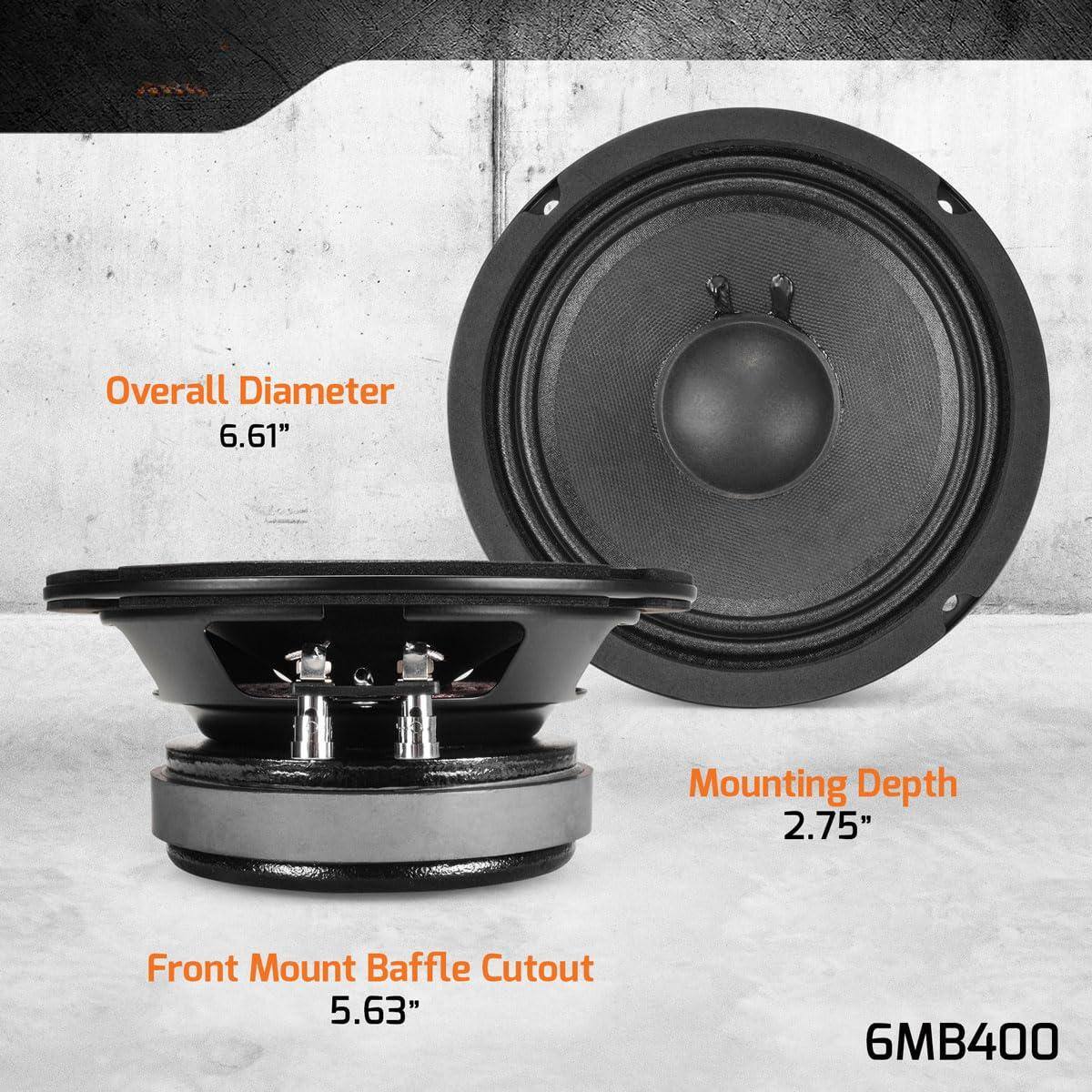Overall Diameter: 6.61"  
Mounting Depth: 2.75"  
Front Mount Baffle Cutout: 5.63"  
6MB400