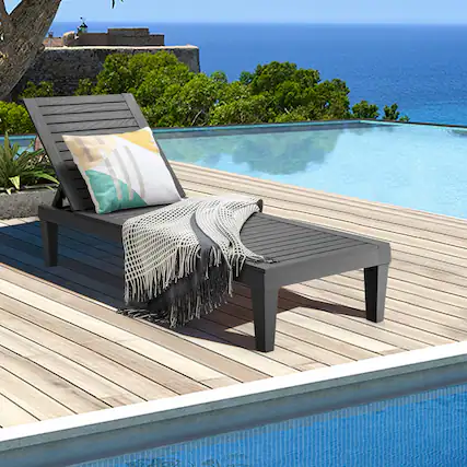 Front. Gymax - Gymax Patio Outdoor Chaise Lounge Chair Recliner w/ Adjustable Backrest Black - Black.