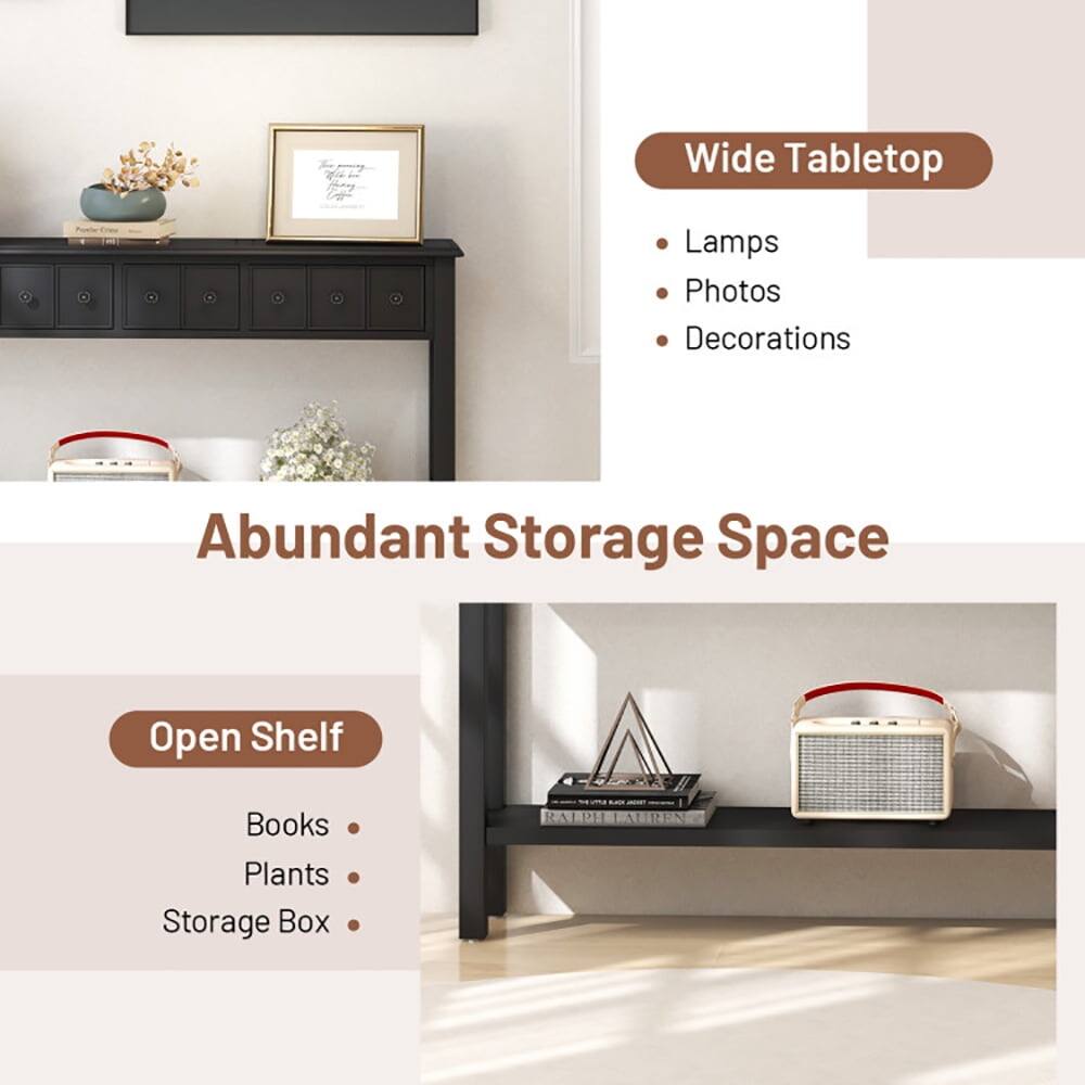 Wide Tabletop Lamps Photos Decorations  
Abundant Storage Space  
Open Shelf Books Plants Storage Box