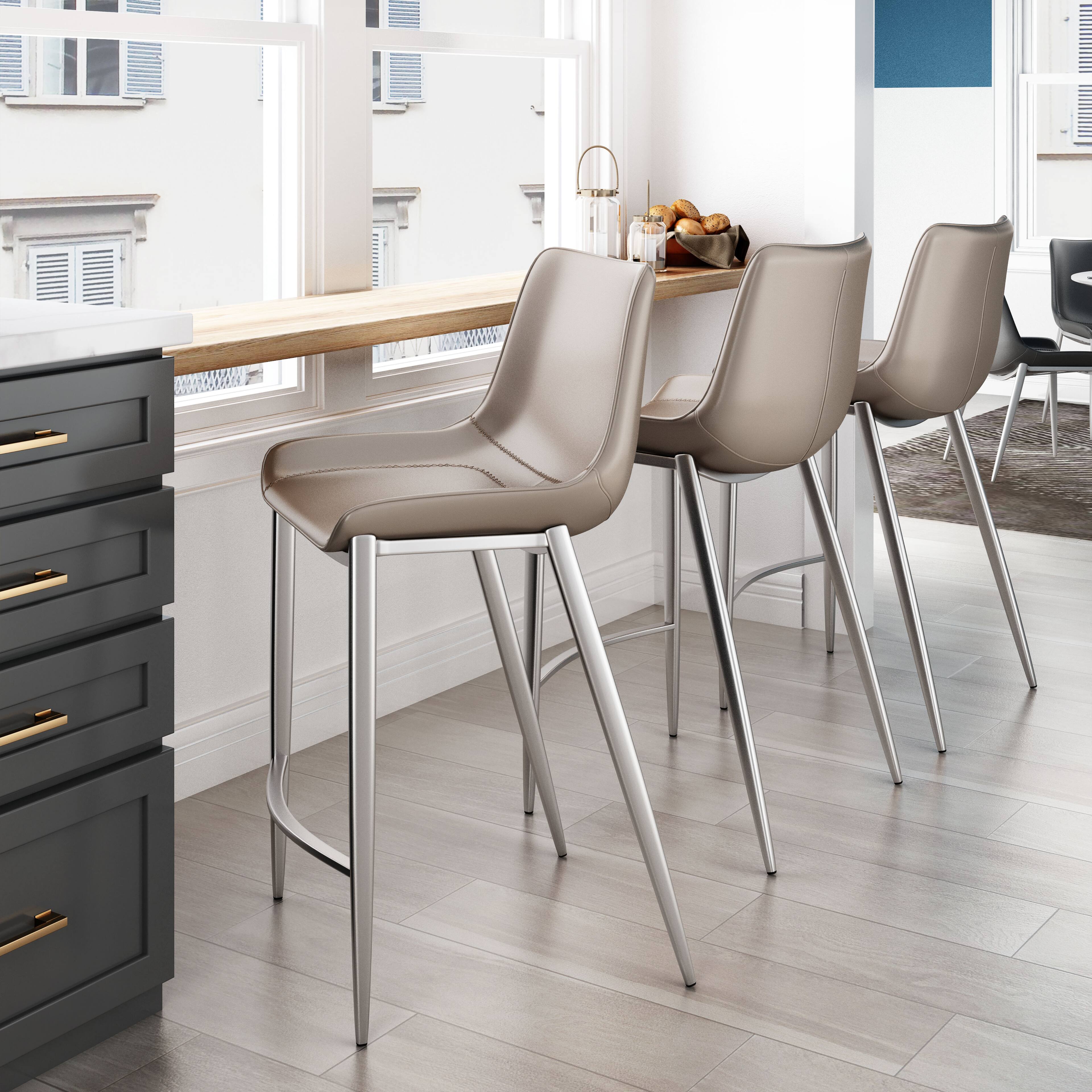 Angle. Hivvago - Magnus Counter Stool (Set of 2) Brown & Silver - Brown & Silver.