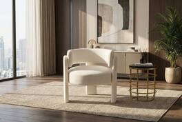 Forest'nSky - Modern Office Chair in Green Boucle Fabric - Contemporary Upholstered Armchair for Desk & Lounge,White - Ancient White