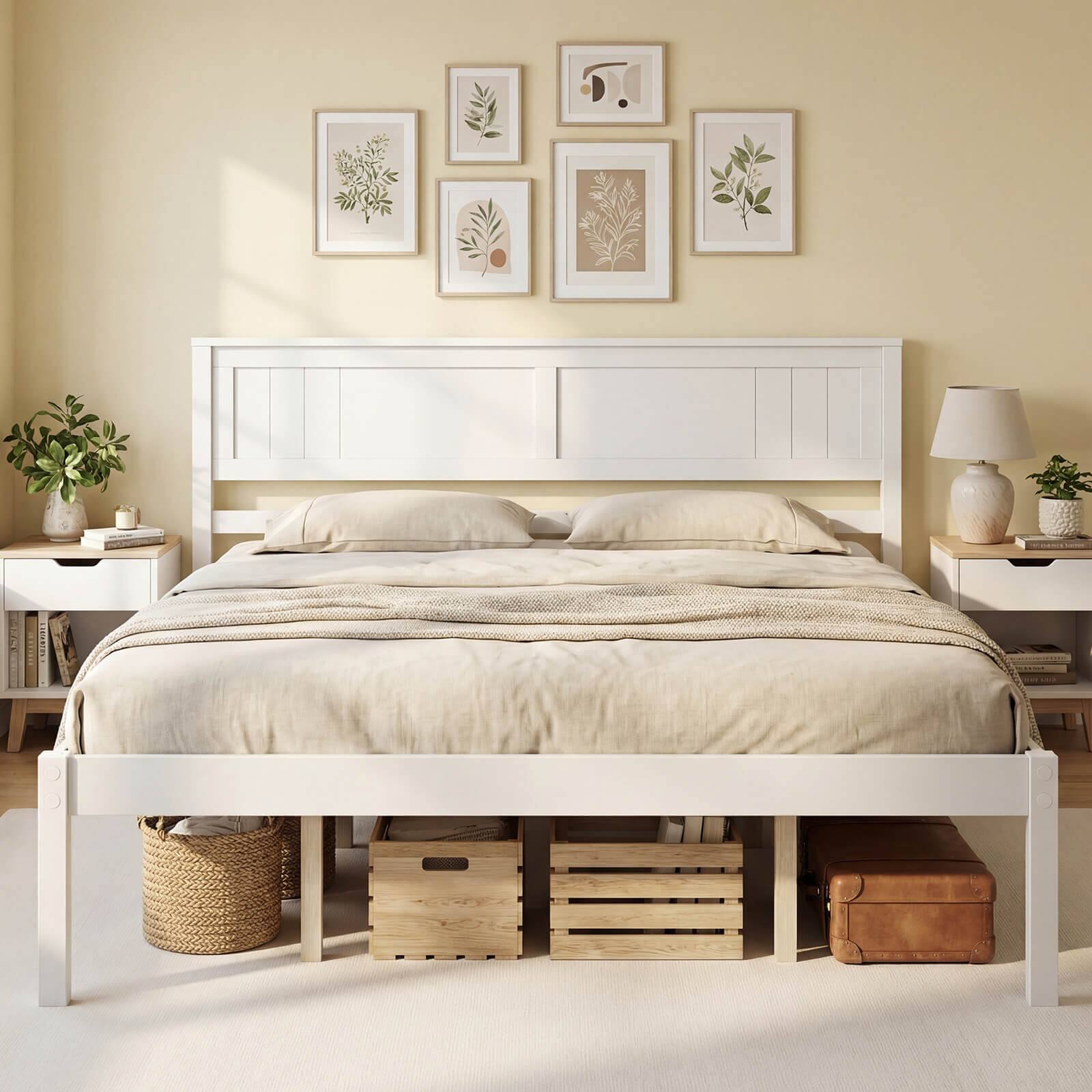 Alt View 5. Costway - Costway Queen Size Wooden Platform Bed Frame with Headboard Mattress Foundation - White.