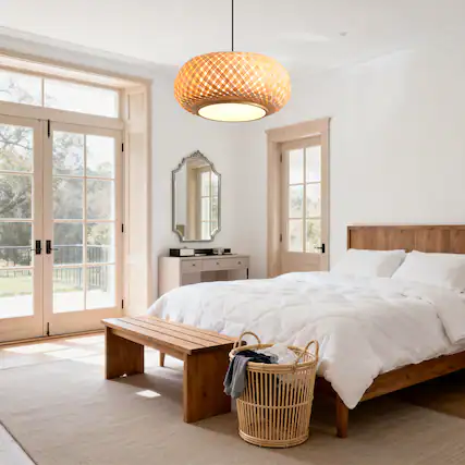 Front. Parrot Uncle - 1-Light Retro Brown Rustic Bamboo Hand-Woven Pendant Lamp - Brown.